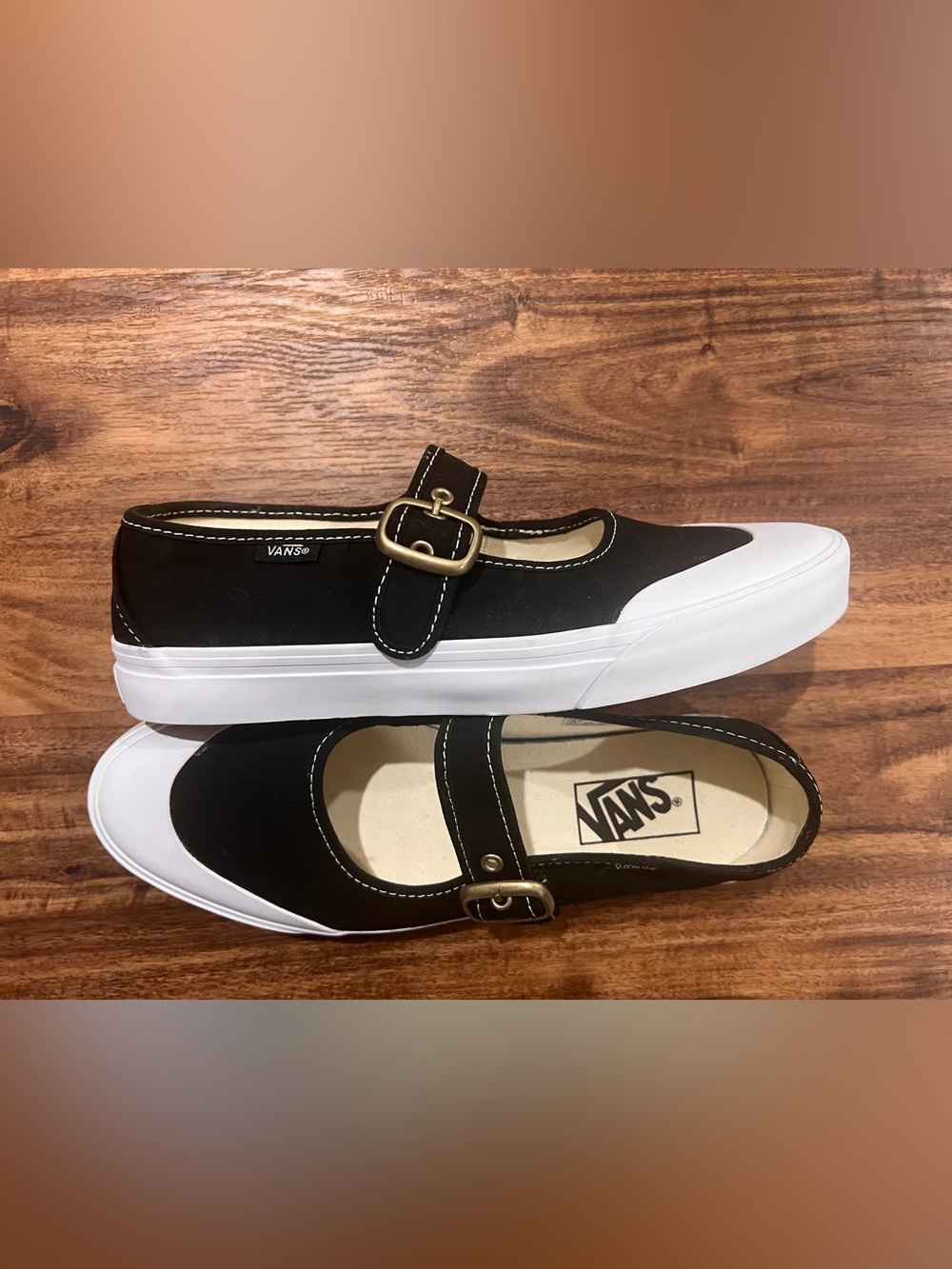 Vans Black Mary Jane Canvas Flats with Brass Buckle